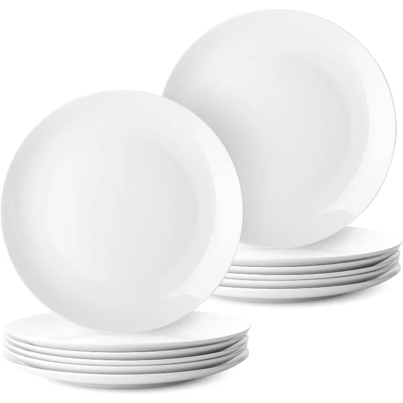 Pratos de jantar de porcelana branca, conjunto de 12, 10,5"