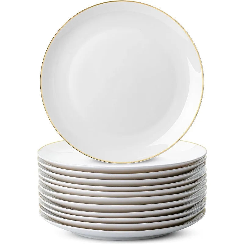 Pratos de jantar de porcelana branca, conjunto de 12, 10,5"