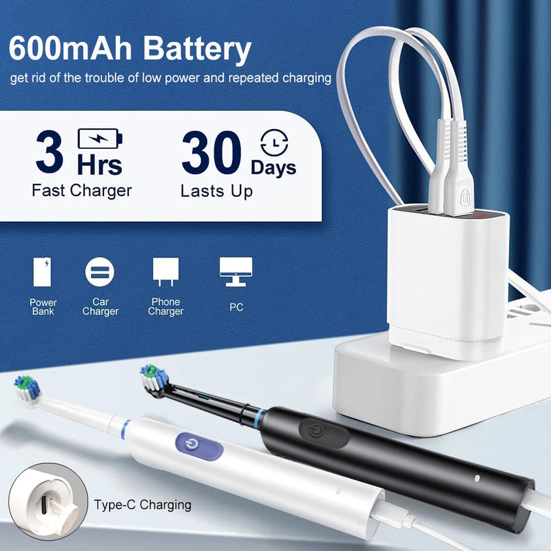 Escova de dentes elétrica rotativa recarregável