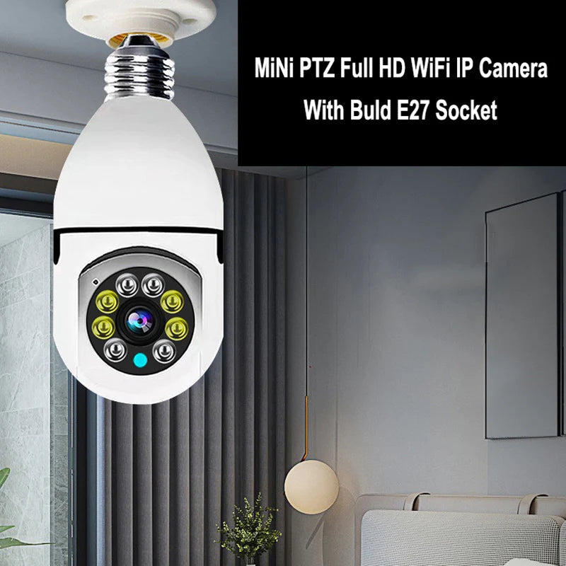 E27 Câmera com visão noturna - 2.4G, bulbo, Wifi, câmera  automática, sensor de movimento, zoom.